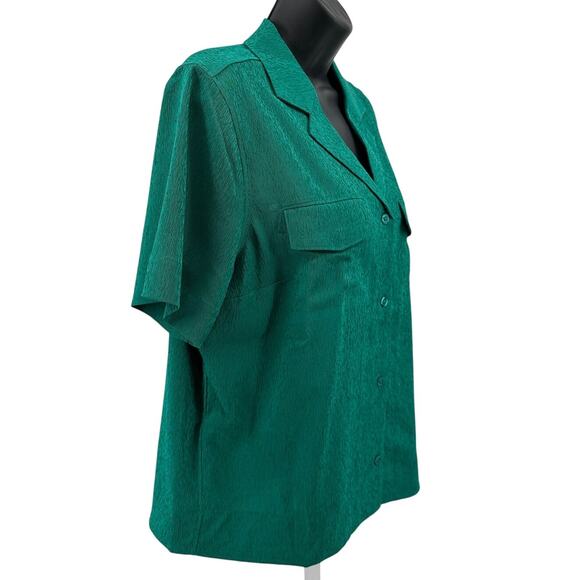 Athleta Echo Top WMNS S Green Striped Button Up Short Sleeve Stretch Breathable - Picture 3 of 10